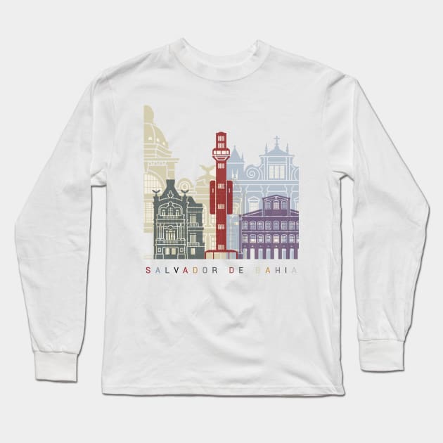 Salvador de Bahia V2 skyline poster Long Sleeve T-Shirt by PaulrommerArt